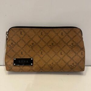 L.A.M.B. Gwen Stefani Monogram Make Up Bag Pouch Zip Top Tan/Black